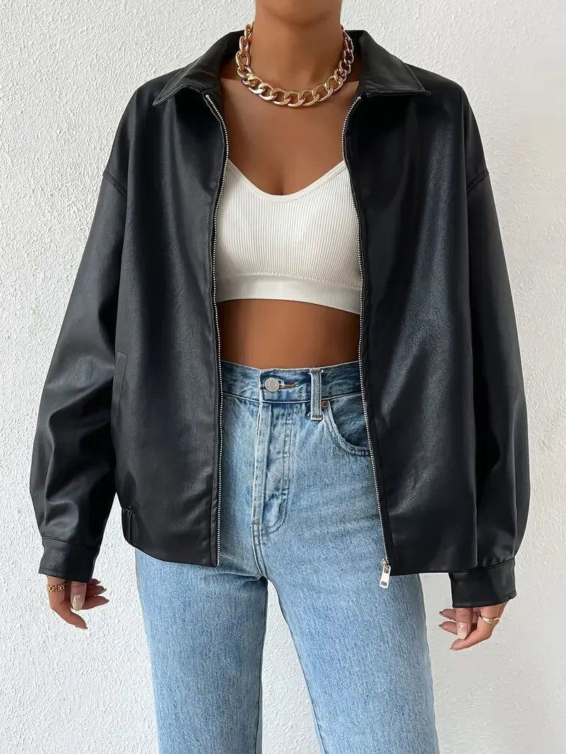 Effortless Black Faux Leather Jacket for Women
