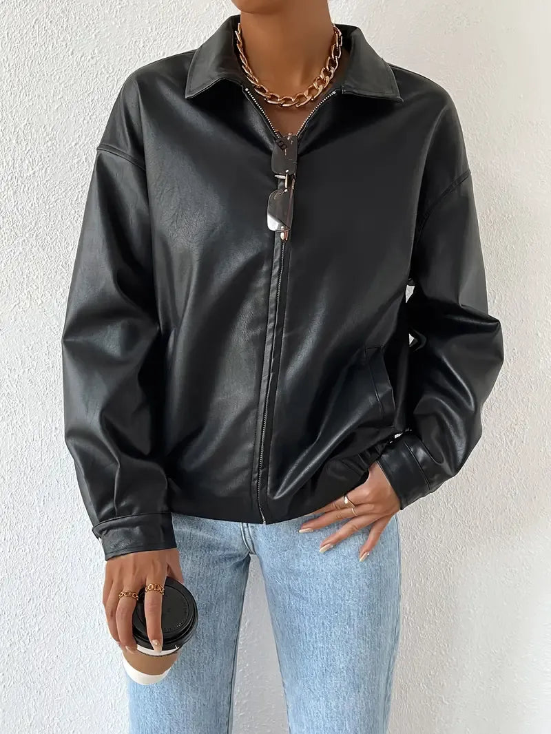 Effortless Black Faux Leather Jacket for Women – view 2