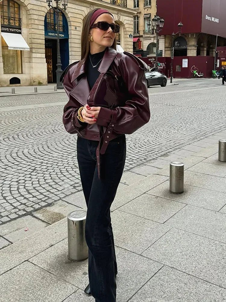 Elegant Burgundy Leather Jacket for Women – view 2
