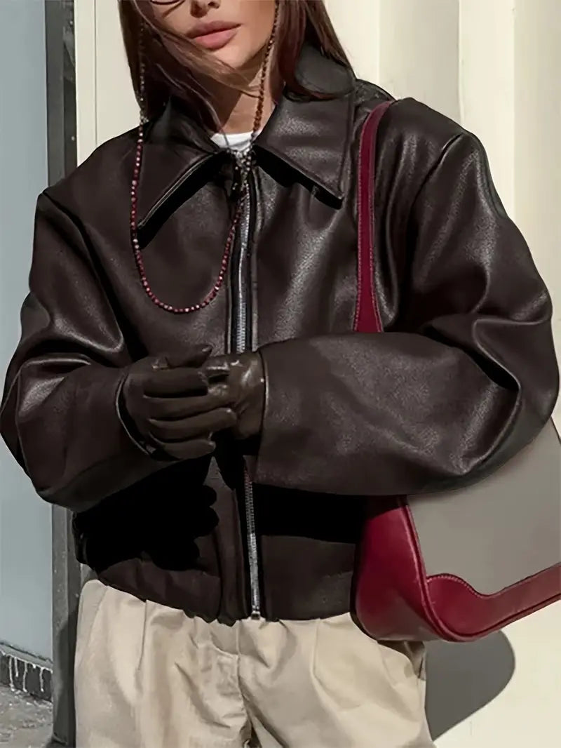 Elegant Faux Leather Jacket for Women – view 17