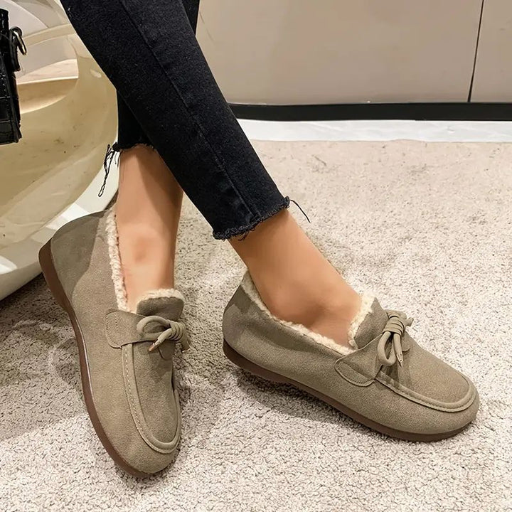 Comfortable Slippers for Women with Faux Fur Lining Bow Detail Moccasin Slip On House Shoes