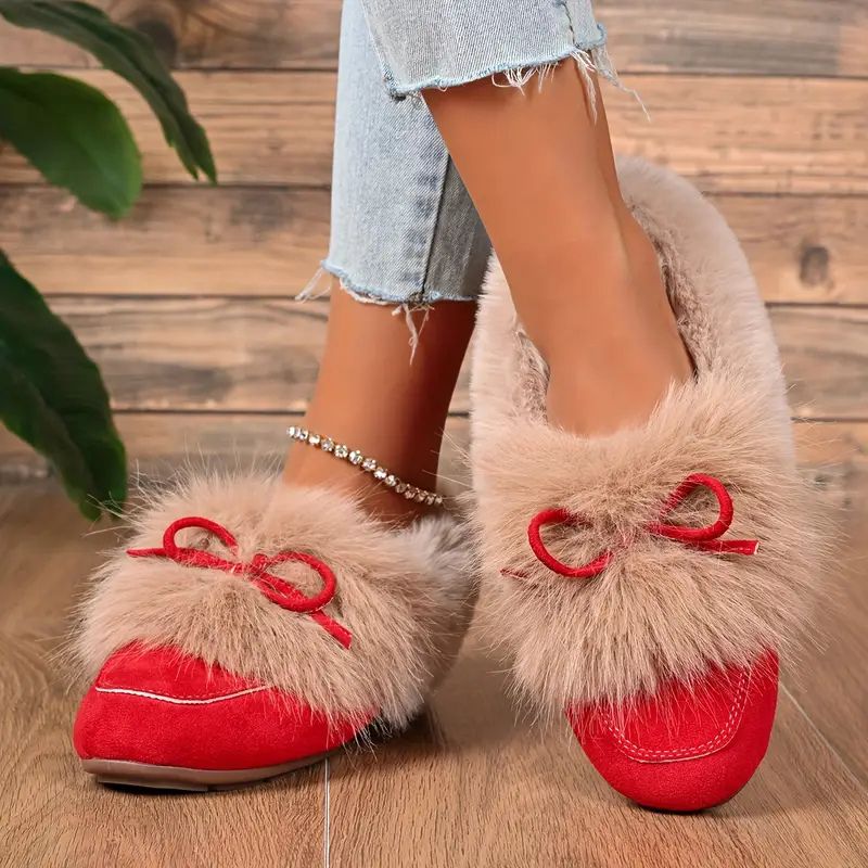 Comfortable Slippers for Women with Faux Fur Pom Detail Cushioned Slip On House Shoes