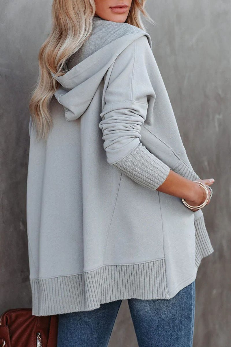 Effortless Snap Button Hoodie for Women with Long Sleeve Ribbed Cuff High Low Relaxed Style