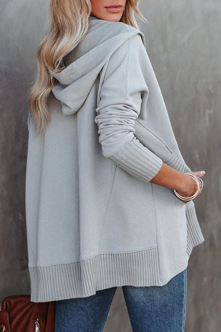 Effortless Snap Button Hoodie for Women with Long Sleeve Ribbed Cuff High Low Relaxed Style