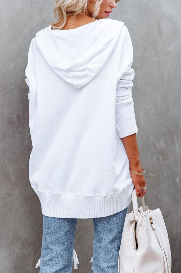 Effortless Snap Button Hoodie for Women with Long Sleeve Ribbed Cuff High Low Relaxed Style